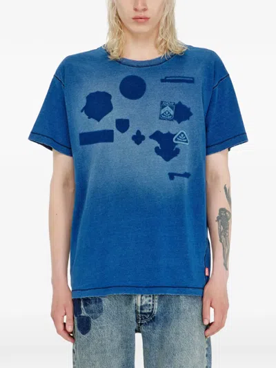 Diesel T-shirt With Shadow-effect Patches In Blue
