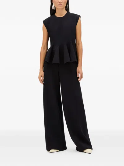 Another Tomorrow Double Face Godet Top In Black