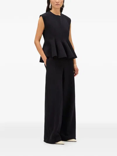 Another Tomorrow Double Face Godet Top In Black