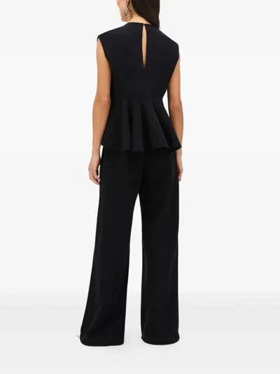 Another Tomorrow Double Face Godet Top In Black