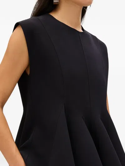 Another Tomorrow Double Face Godet Top In Black