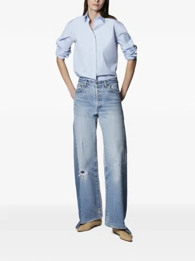 Another Tomorrow Stripe-print Oversized Shirt In Blue