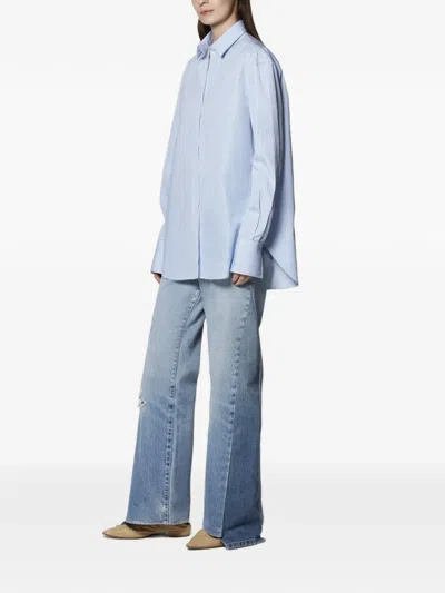 Another Tomorrow Stripe-print Oversized Shirt In Blue