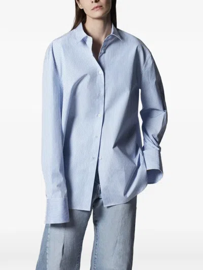 Another Tomorrow Stripe-print Oversized Shirt In Blue