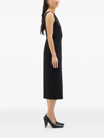 Another Tomorrow Doppio Merino-wool Blend Boatneck Midi-dress In Black