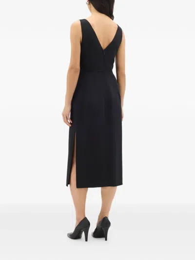 Another Tomorrow Doppio Merino-wool Blend Boatneck Midi-dress In Black