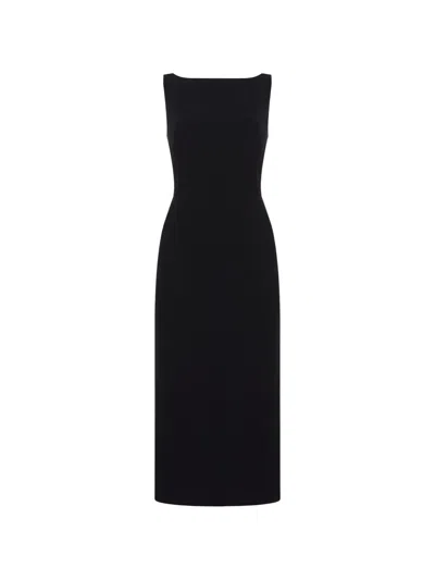 Another Tomorrow Doppio Merino-wool Blend Boatneck Midi-dress In Black