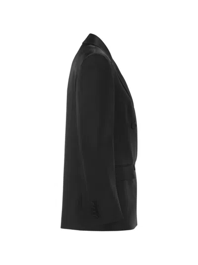 Max Mara Double-breasted Satin Blazer In Black