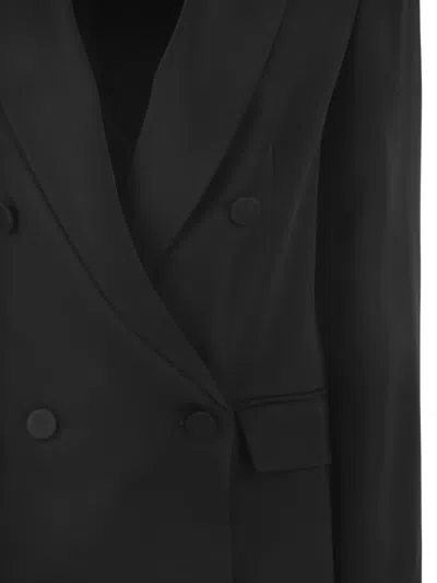Max Mara Double-breasted Satin Blazer In Black