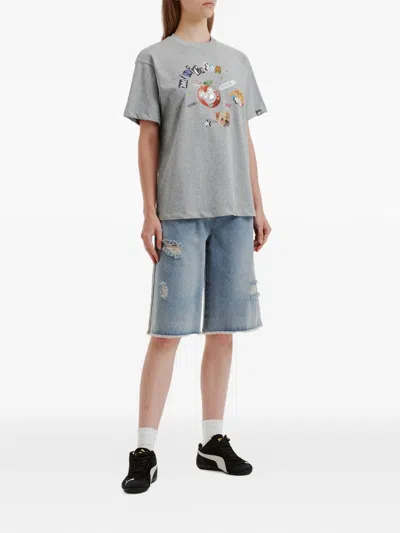 Mini Cream Graphic-print T-shirt In Gray