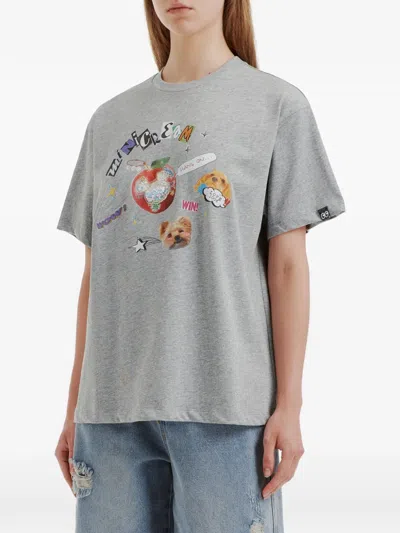 Mini Cream Graphic-print T-shirt In Gray