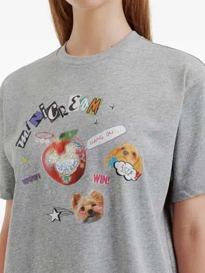 Mini Cream Graphic-print T-shirt In Gray