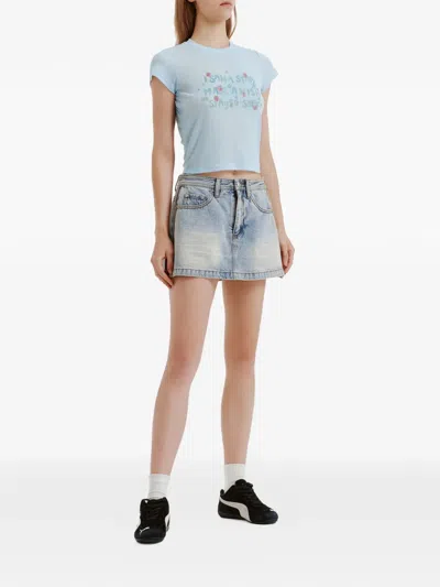 Mini Cream Graphic-print Short-sleeve T-shirt In Blue
