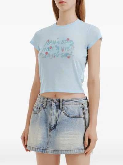 Mini Cream Graphic-print Short-sleeve T-shirt In Blue