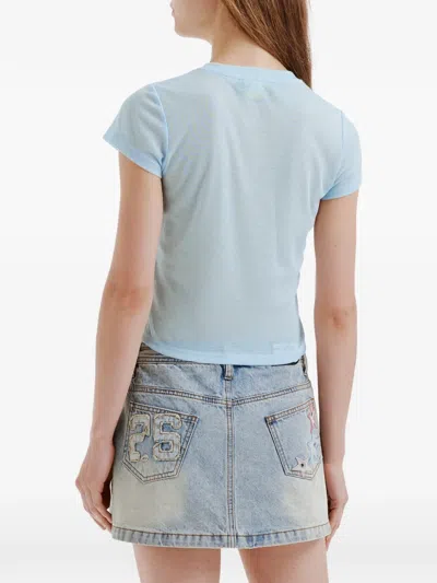 Mini Cream Graphic-print Short-sleeve T-shirt In Blue