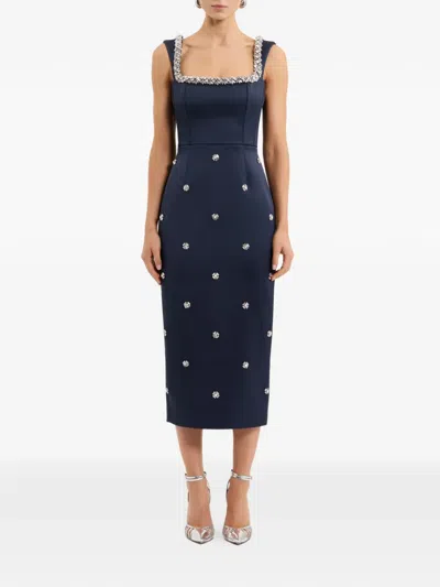 Rebecca Vallance Ayla Crystal-embellished Satin-crepe Midi Dress In Blue
