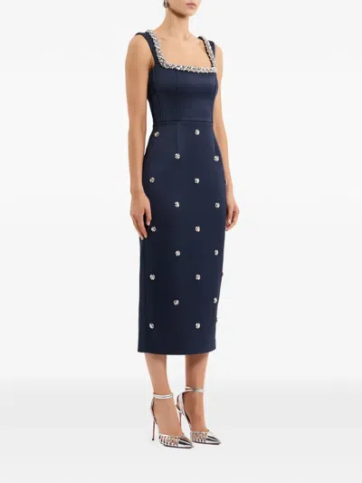 Rebecca Vallance Ayla Crystal-embellished Satin-crepe Midi Dress In Blue