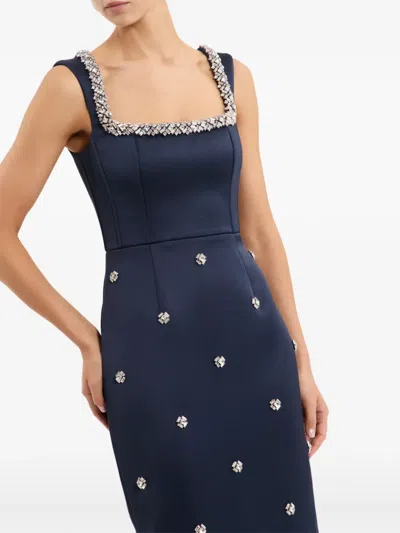 Rebecca Vallance Ayla Crystal-embellished Satin-crepe Midi Dress In Blue