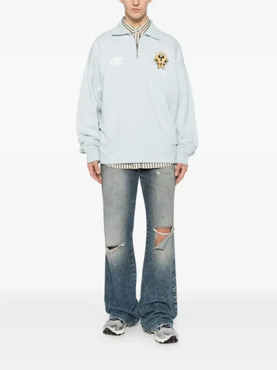 Off-white Logo-patch Half-zip Sweater In Blue