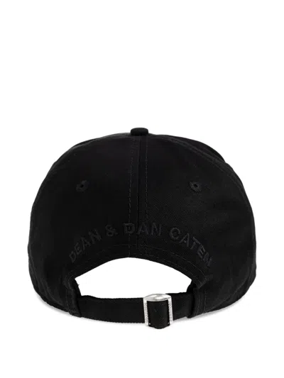 Dsquared2 D2 Embroidered Distressed Baseball Cap In Black