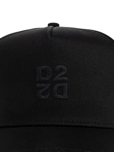 Dsquared2 D2 Embroidered Distressed Baseball Cap In Black
