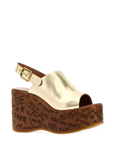 Chloé Maxime Leather Wedge Mules Slingback Platform In Multi
