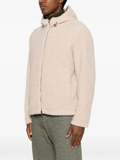 Herno Fleece-texture Hooded Jacket In Neutral