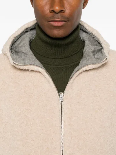 Herno Fleece-texture Hooded Jacket In Neutral