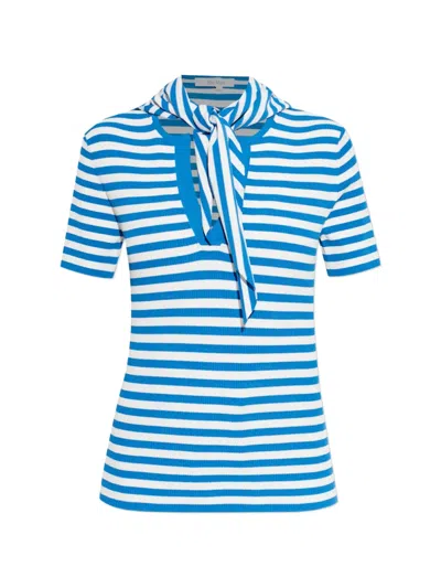 Max Mara Striped-pattern Bow-detail T-shirt In Blue
