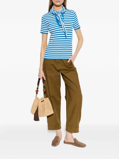 Max Mara Striped-pattern Bow-detail T-shirt In Blue
