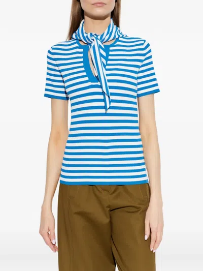 Max Mara Striped-pattern Bow-detail T-shirt In Blue