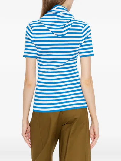 Max Mara Striped-pattern Bow-detail T-shirt In Blue