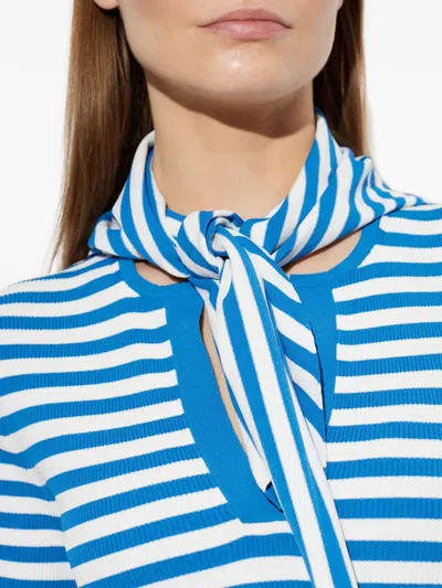 Max Mara Striped-pattern Bow-detail T-shirt In Blue