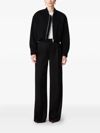 Another Tomorrow Cropped Wool Bomber Jacket In Black