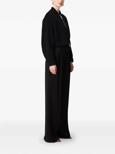 Another Tomorrow Cropped Wool Bomber Jacket In Black