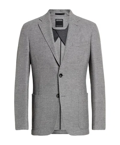Zegna Single-breasted Wool-blend Blazer In Gray