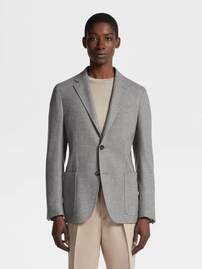 Zegna Single-breasted Wool-blend Blazer In Gray