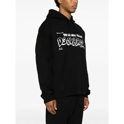 Dsquared2 Canadian Village Logo Loose Fit Hoodie In Black