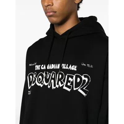 Dsquared2 Canadian Village Logo Loose Fit Hoodie In Black