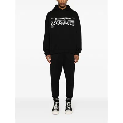 Dsquared2 Canadian Village Logo Loose Fit Hoodie In Black