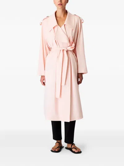 Another Tomorrow Belted Trench Coat In Multi