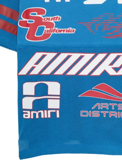 Amiri Graphic-print Mesh-panel T-shirt In Blue