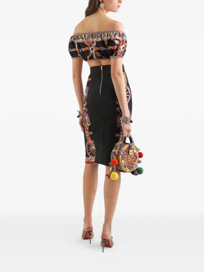 Dolce & Gabbana Carretto Off-the-shoulder Cropped Printed Cotton-poplin Top In Multi