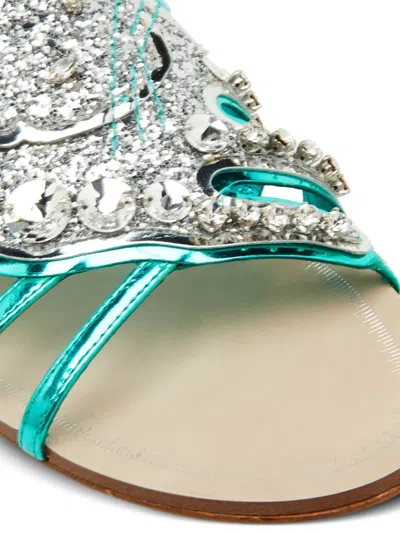 Pre-owned Miu Miu Embellished Flat Sandals In Silver