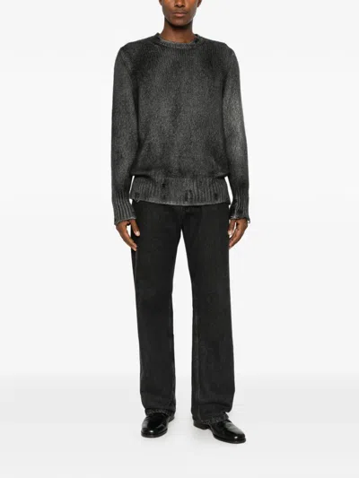 Avant Toi Distressed Spray-effect Sweater In Gray