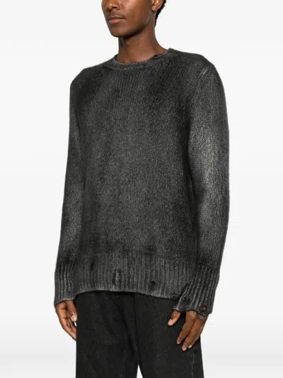 Avant Toi Distressed Spray-effect Sweater In Gray