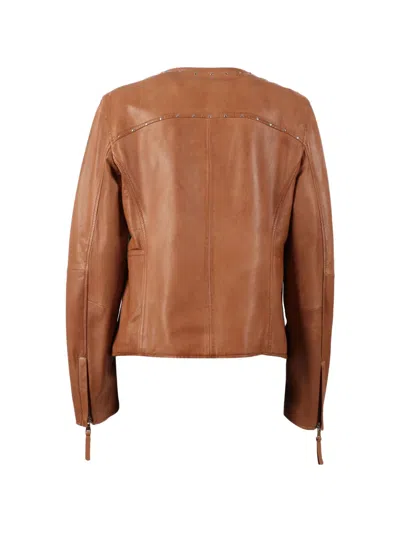 Bully Stud-embellished Leather Jacket In Brown