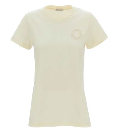 Moncler White Solid Crew Neck T-shirt In Neutral
