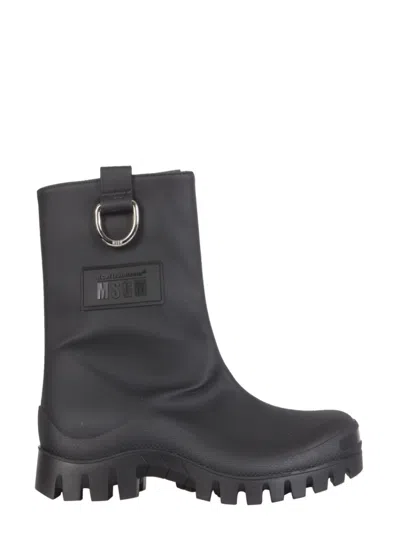 Msgm Matte Black Mid-calf Rain Boots In Black