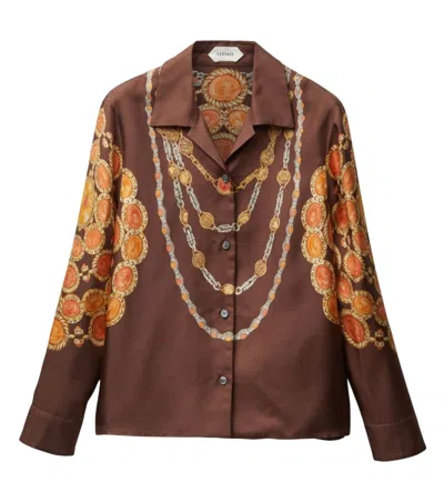 Versace Shirt Printed Shirt Look 62 Brown With Printed Silk Motif For Women